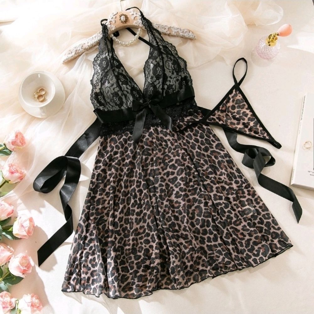 Womens Sexy Nightgown Halter Backless Babydoll Lingerie Lace Bra Nightwear Dress - Picture 7 of 16